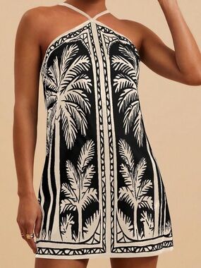 Amazon Black and White Palm-Print Mini Dress